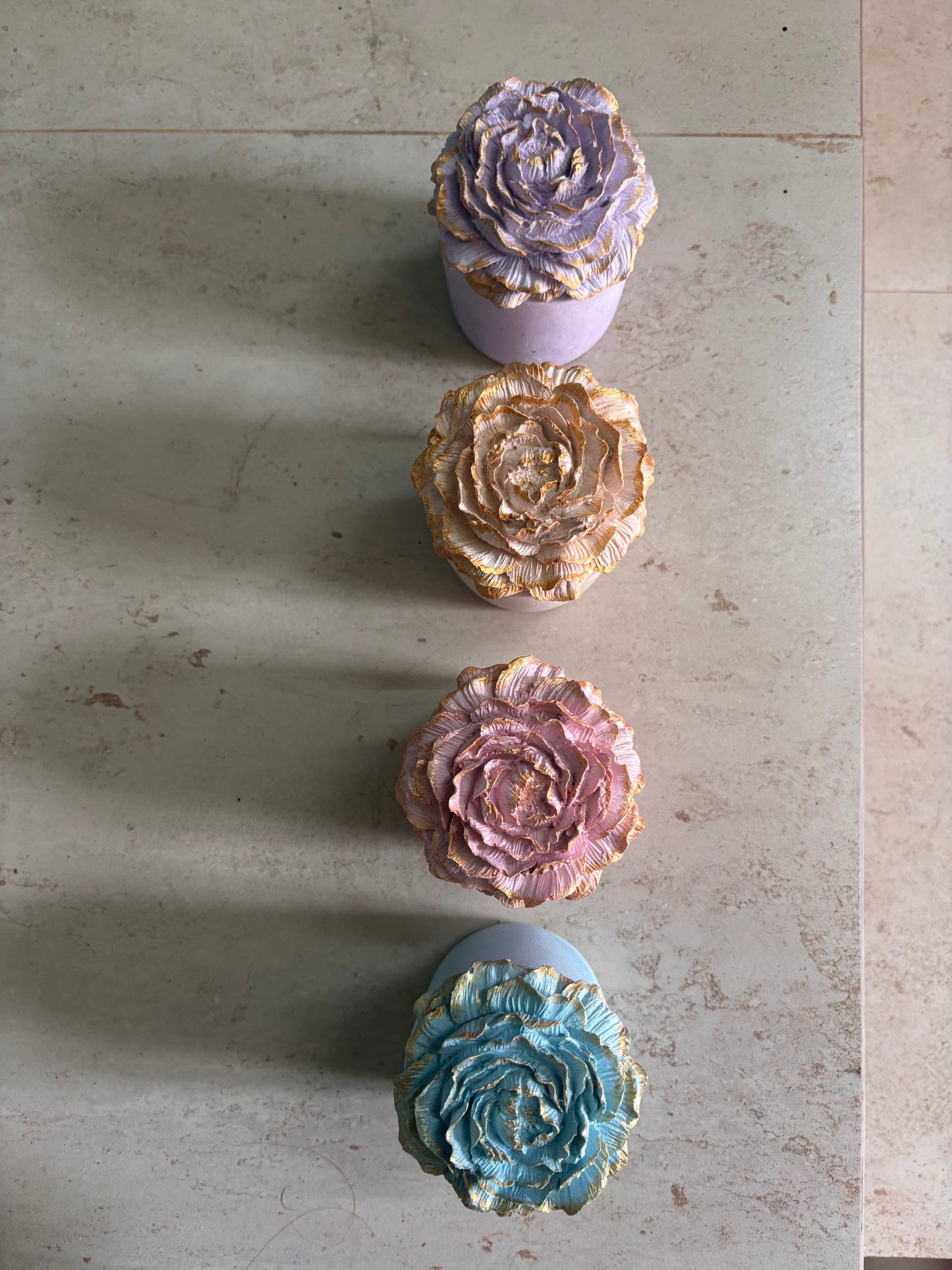 Peonies Concrete Candle Jar - Set of 2 nos(Assorted Mix)