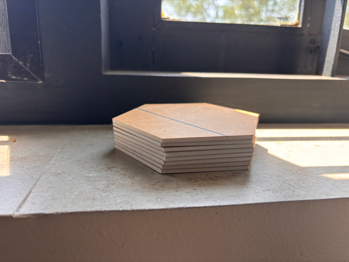 Hexagon Acrylic Coaster base - White with brown protective film on it - 4 inch(8 nos)