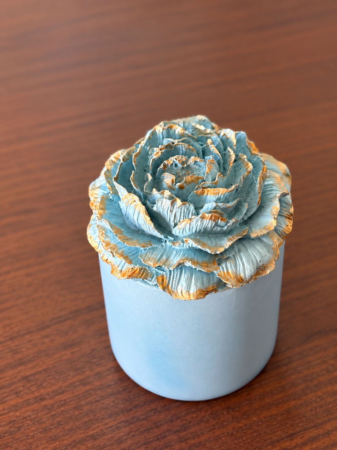 Peonies Concrete Candle Jar -1 nos - Blue