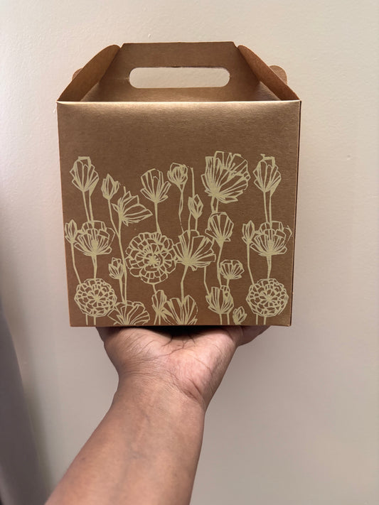Kraft Handle Box with Flower Pattern - 5 nos