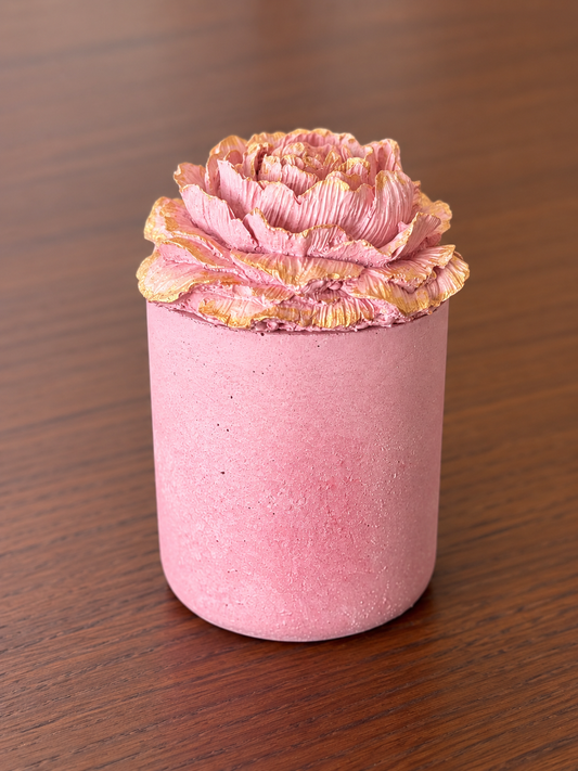 Peonies Concrete Candle Jar -1 nos - Pink