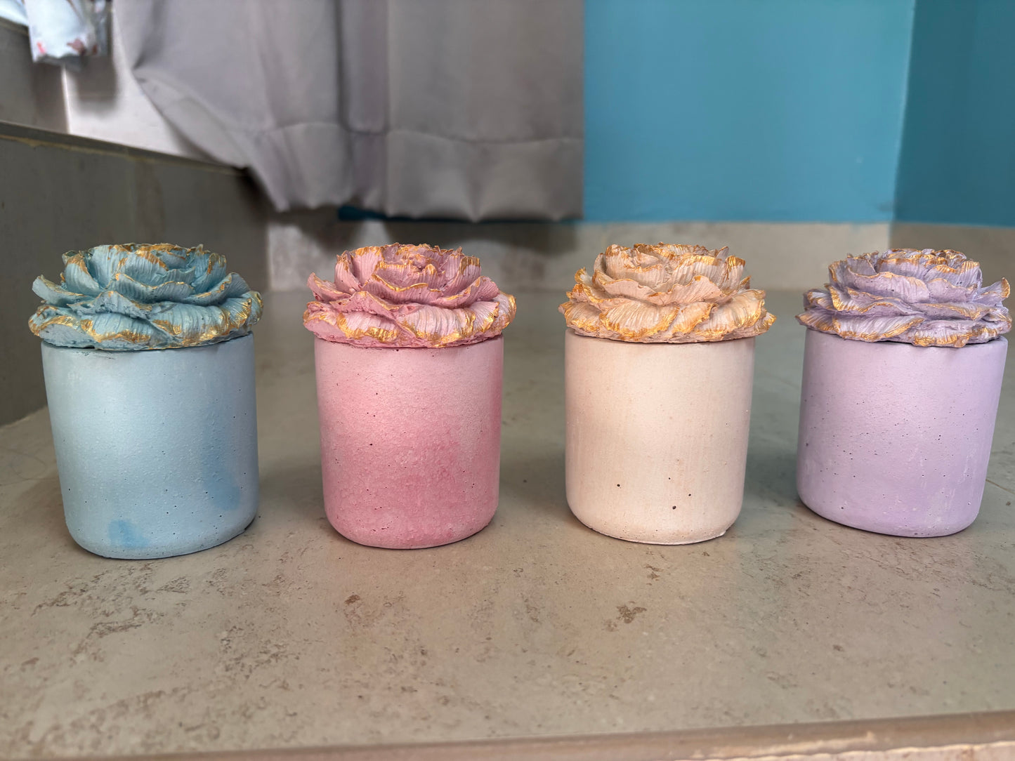 Peonies Concrete Candle Jar - Set of 2 nos(Assorted Mix)