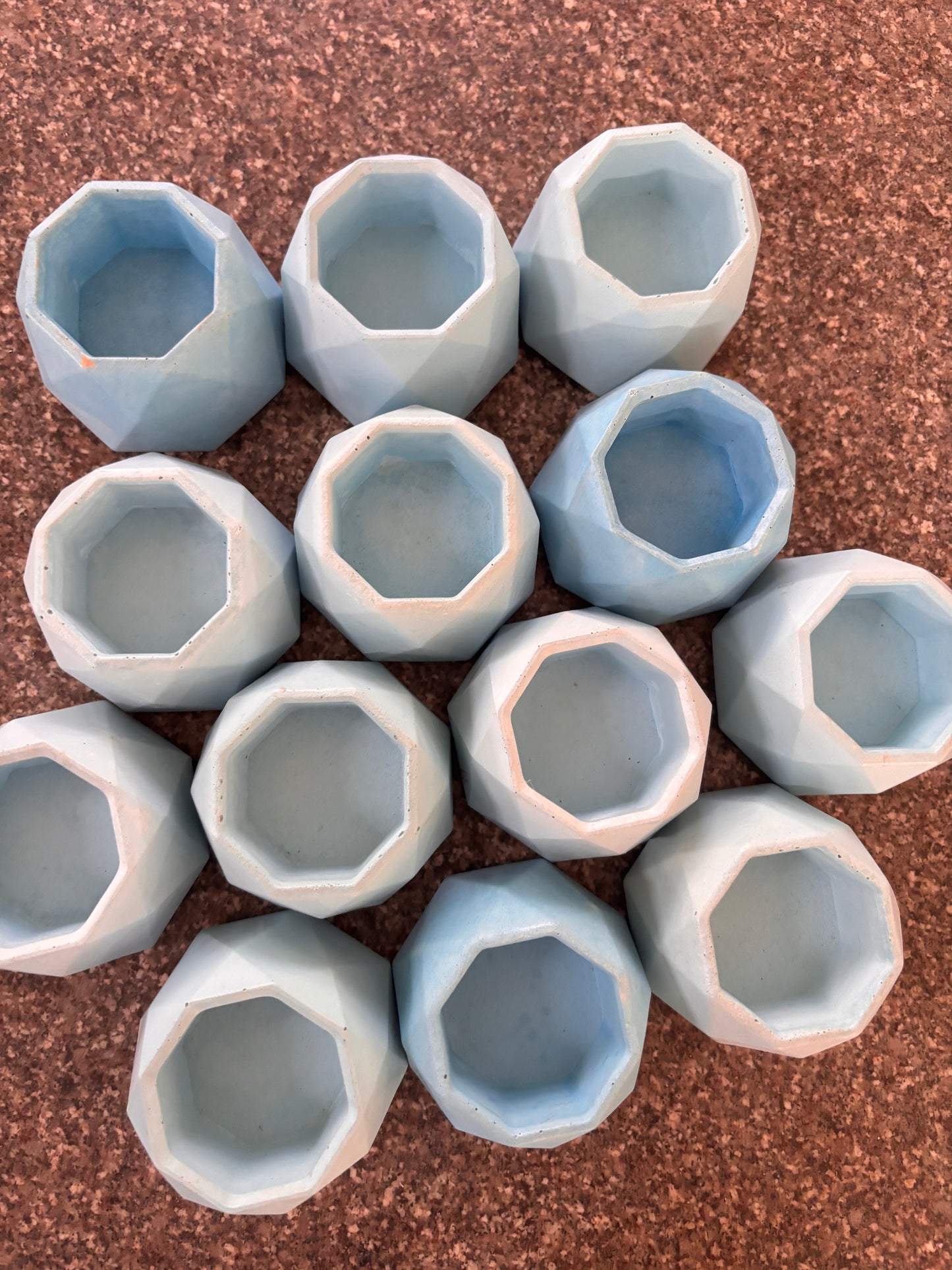 Hexagon Concrete Candle Jar - Set of 13 nos - Lite Blue