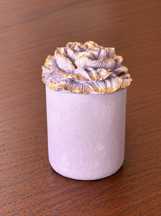 Peonies Concrete Candle Jar -1 nos - Lavender