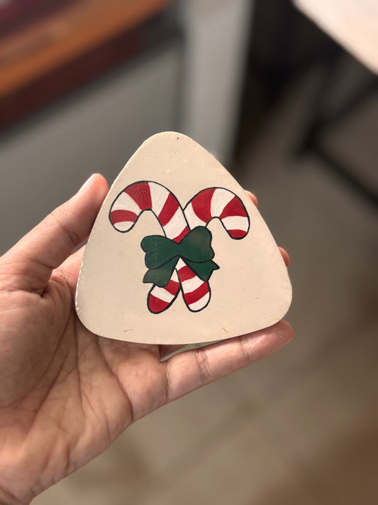 Candy Cane Hand-Painted Coaster