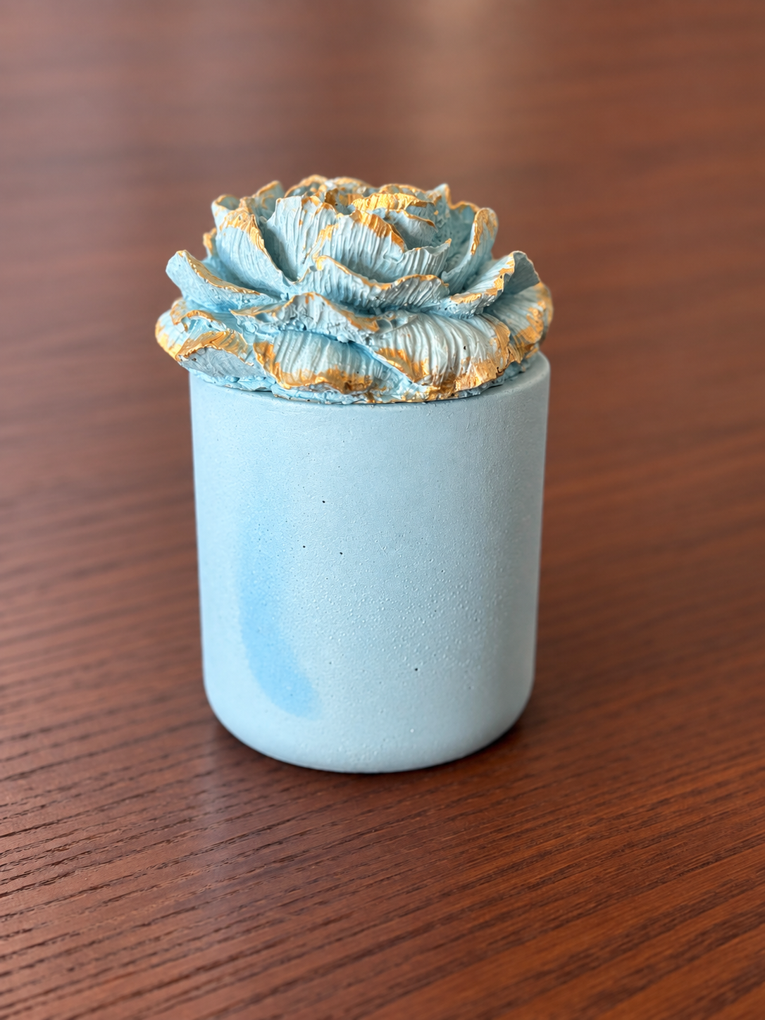 Peonies Concrete Candle Jar -1 nos - Blue